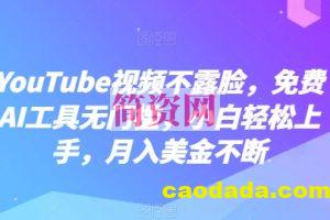 YouTube视频不露脸，免费AI工具无门槛，小白轻松上手，月入美金不断【揭秘】