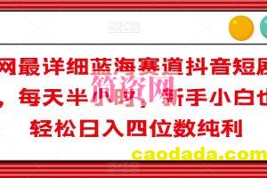 全网最详细蓝海赛道抖音短剧变现，每天半小时，新手小白也能轻松日入四位数纯利【揭秘】