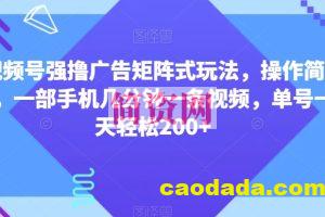 视频号强撸广告矩阵式玩法，操作简单，一部手机几分钟一条视频，单号一天轻松200+【揭秘】