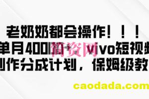 老奶奶都会操作，新平台无脑操作，单月40000+，vivo短视频创作分成计划【揭秘】