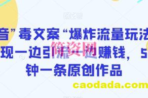 抖音”毒文案“爆炸流量玩法，实现一边引流一边赚钱，5分钟一条原创作品【揭秘】