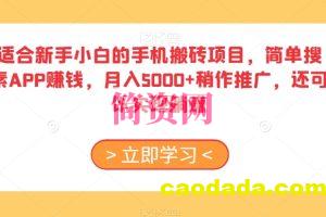 适合新手小白的手机搬砖项目，简单搜素APP赚钱，月入5000+稍作推广，还可以实现躺赚【揭秘】