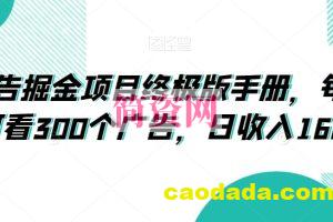 广告掘金项目终极版手册，每天可看300个广告，日收入160+【揭秘】