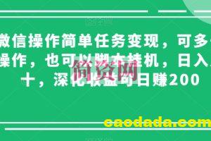 微信操作简单任务变现，可多号操作，也可以脚本挂机，日入几十，深化收益可日赚200【揭秘】