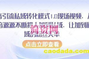 抖音引流私域转化模式1.0现场视频，从抖音源源不断把人加到私域，让加到私域的粉丝买单